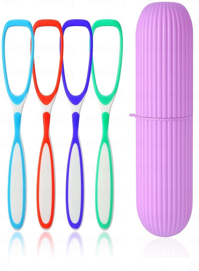 Episkey Soft Double Action Tongue Cleaner Scrapper For Kids and Adults With Travel Capsule Plastic Tooth brush paste holder flexible design for health, Oral care tool Easy To use - Pack of 4 (SCRAPPER_CASE_4) - Image 1